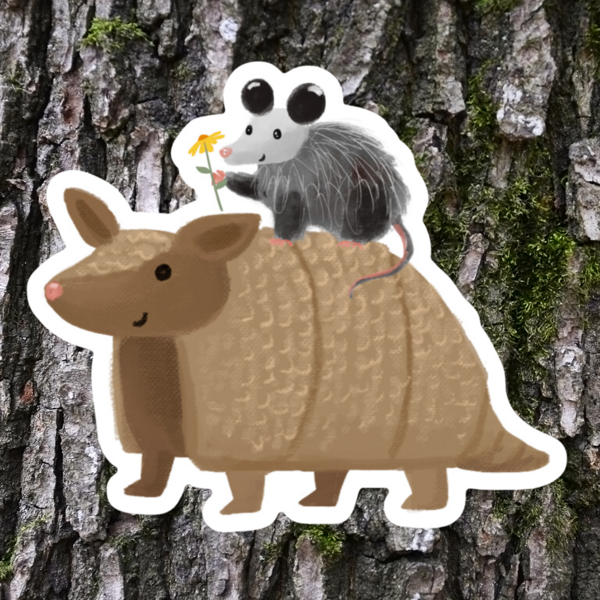 Armadillo Gives Opossum Joey a Ride Sticker - Durable Waterproof Vinyl