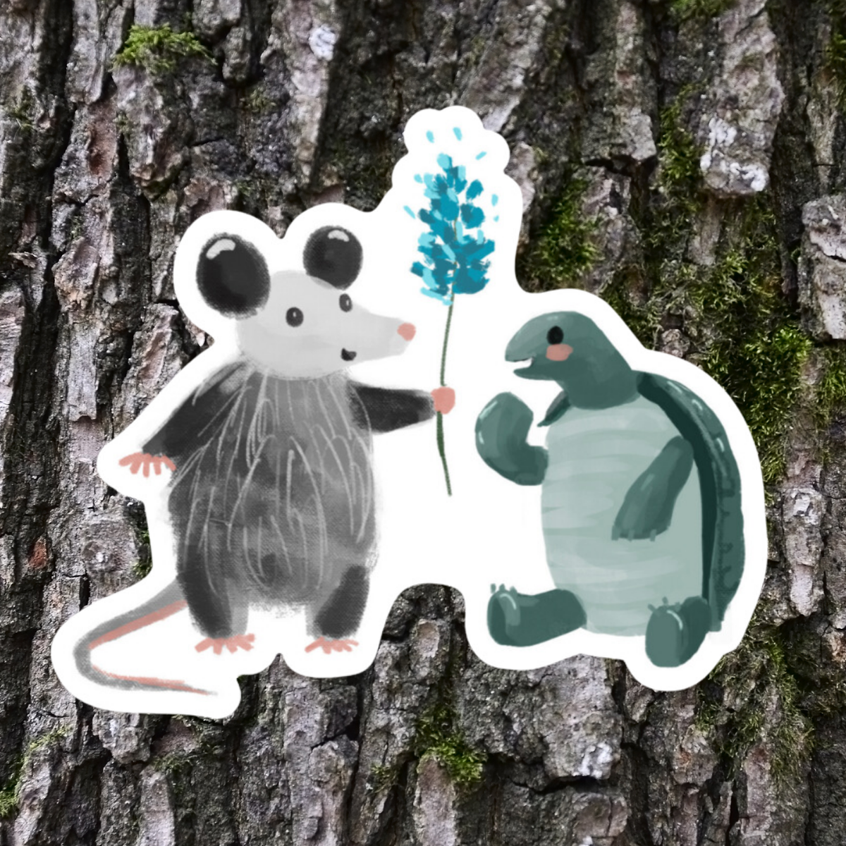 Opossum and Turtle Friends Sticker - Durable Waterproof Vinyl