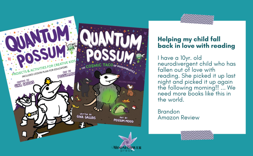 Book covers from Quantum Possum graphic novel and activity book Helping my child fall back in love with reading I have a 10yr. old neurodivergent child who has fallen out of love with reading. She picked it up last night and picked it up again the following morning!! ... We need more books like this in the world. Brandon Amazon Review
